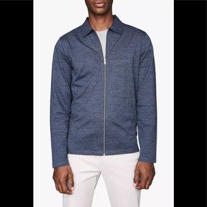 REISS Monty Jaspe Full Zip Cotton Polo Jumper Blue